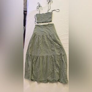 Forever 21 Olive Tiered Two-Piece Crop Tank Top & Maxi Skirt